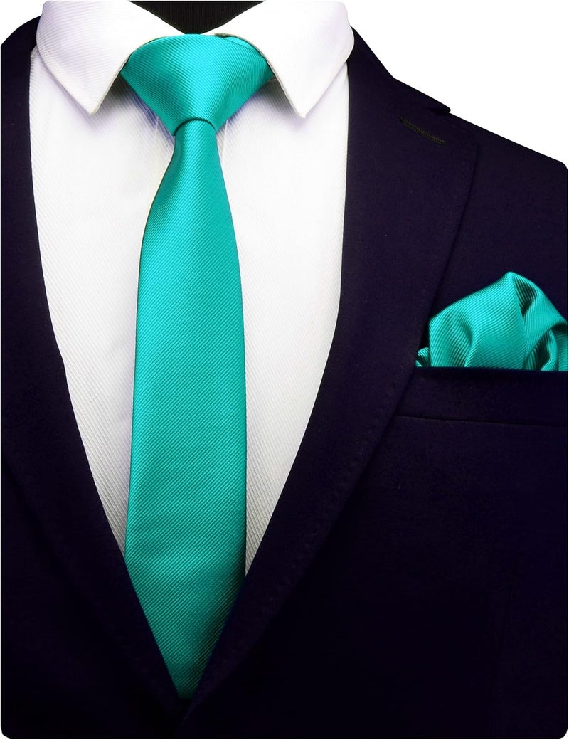 GUSLESON 2.4" Slim Necktie and Handkerchief Set For Men Solid Skinny Tie Set - Image 1