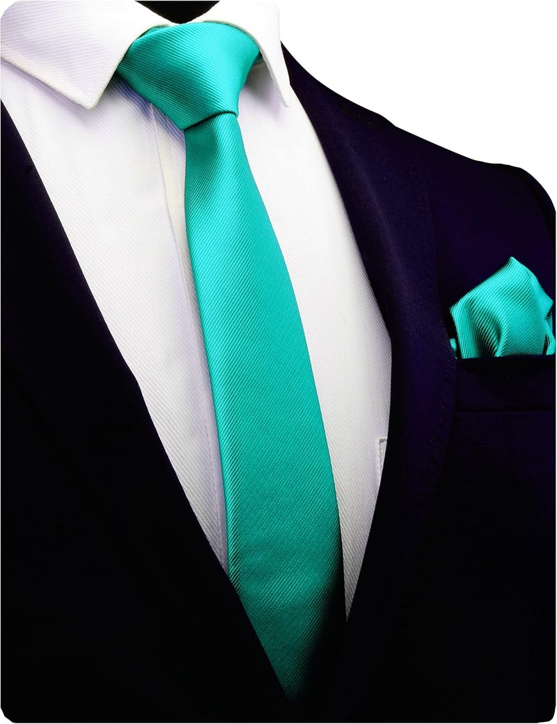 GUSLESON 2.4" Slim Necktie and Handkerchief Set For Men Solid Skinny Tie Set - Image 2