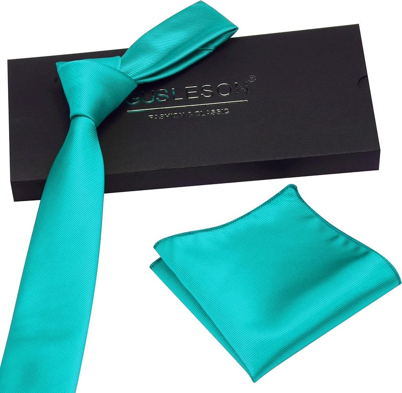 GUSLESON 2.4" Slim Necktie and Handkerchief Set For Men Solid Skinny Tie Set - Image 3