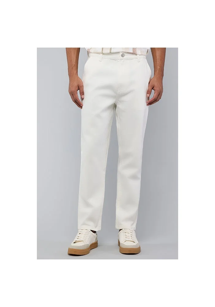 Solid Straight Fit Jeans with Button Closure
