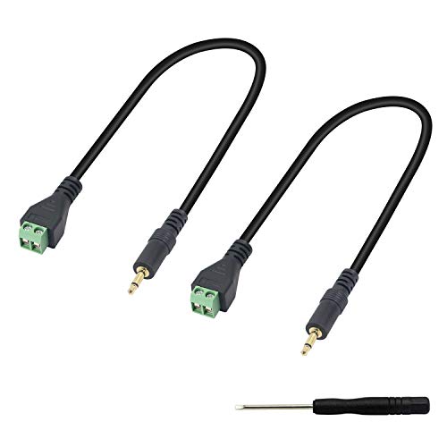 XMSJSIY 3.5mm Terminal Block Cable, 1/8 Inch TS Mono Solderless Screw Terminal Speaker Wire 3.5mm 2 pole Male to 2Pin Bolt Headphone Balum Patch Cord (2 Pack-32CM) - Image 1