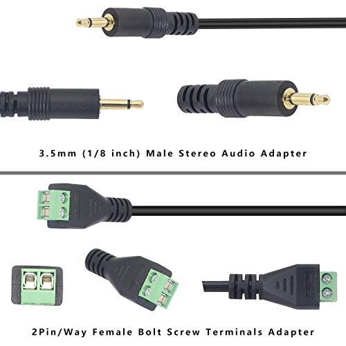 XMSJSIY 3.5mm Terminal Block Cable, 1/8 Inch TS Mono Solderless Screw Terminal Speaker Wire 3.5mm 2 pole Male to 2Pin Bolt Headphone Balum Patch Cord (2 Pack-32CM) - Image 4