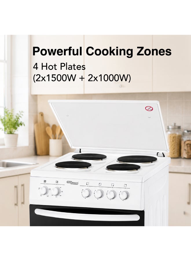 SUPER GENERAL 4 Hot Plate Electric Cooker 60 x 60 cm, Electric Oven with Splash Protection, 1 year warranty SGC6041BS White/Black - Image 4