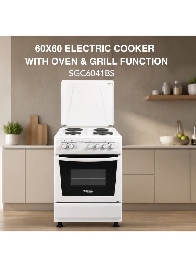 SUPER GENERAL 4 Hot Plate Electric Cooker 60 x 60 cm, Electric Oven with Splash Protection, 1 year warranty SGC6041BS White/Black - Image 2