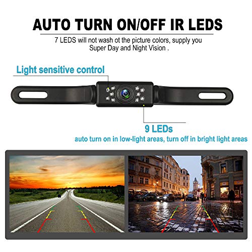 GLK Car Backup Camera HD Night Vision Rear View Camera License Plate Camera with 9 LED Lights, Font & Rear Camera, Wide View Angle, IP69K Waterproof Reverse Camera for Cars,SUV,Trucks,RV, Pickup - Image 4