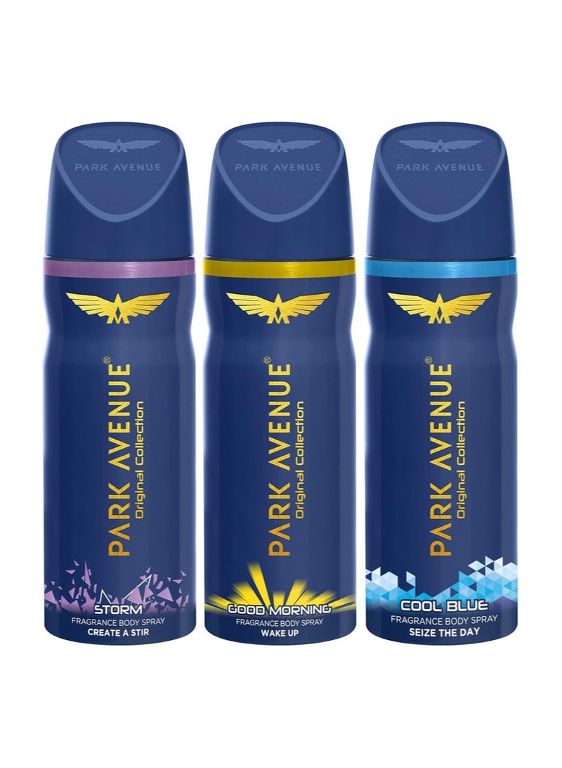 Park Avenue Personal Fragrance Premium Body Spray (Storm,Good Morning,Cool Blue) 3 x 150ml - Image 1