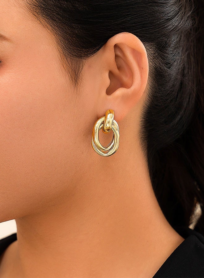 DUNISO Chunky Geometric Stud Earrings for Women,Vintage Modern Minimalist Jewelry， Gold Textured Round Statement Earrings, Gold Plated Lightweight Gold Hoops Hypoallergenic Earrings for Girl - Image 3