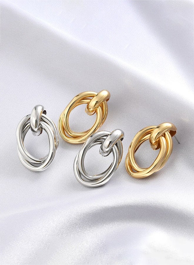 DUNISO Chunky Geometric Stud Earrings for Women,Vintage Modern Minimalist Jewelry， Gold Textured Round Statement Earrings, Gold Plated Lightweight Gold Hoops Hypoallergenic Earrings for Girl - Image 5