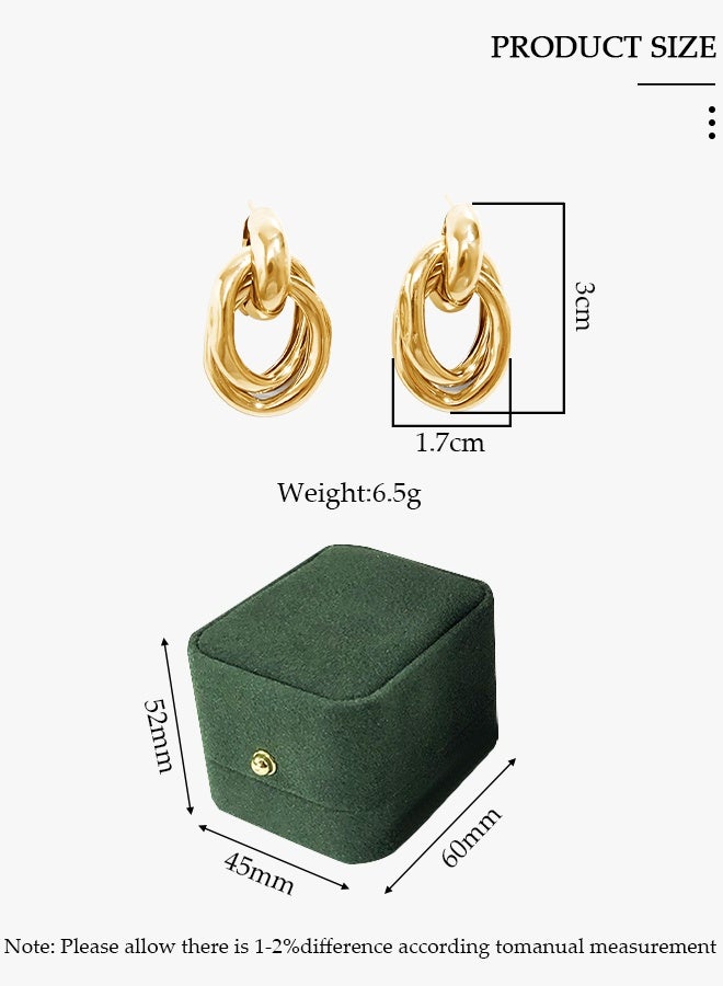 DUNISO Chunky Geometric Stud Earrings for Women,Vintage Modern Minimalist Jewelry， Gold Textured Round Statement Earrings, Gold Plated Lightweight Gold Hoops Hypoallergenic Earrings for Girl - Image 2