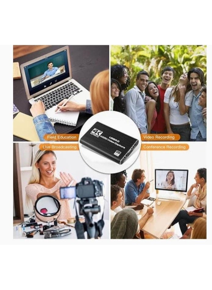 HDMI Video Capture Card with 4K 60Hz Passthrough and 1080P 60FPS Recording; features USB 3.0 Type-A and Type-C for streaming and game recording; supports OBS. - Image 4