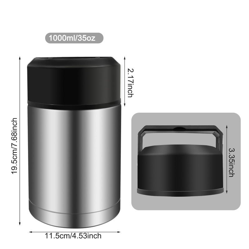 Zalaxt 35oz Soup Thermos, Stainless Steel Thermos for Hot Food, Wide Mouth Food Thermos Jar, Insulated Lunch Container Leak Proof Vacuum Thermal Flask (silver-35oz) - Image 4