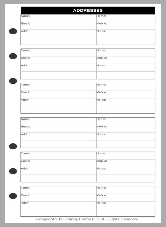 Handy Forms Personal Size Name & Address Refill, Sized and Punched for Filofax Personal Notebook (3.7" x 6.75") - Image 1