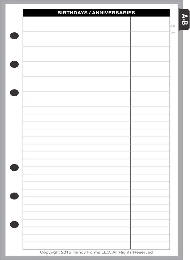 Handy Forms Personal Size Name & Address Refill, Sized and Punched for Filofax Personal Notebook (3.7" x 6.75") - Image 2