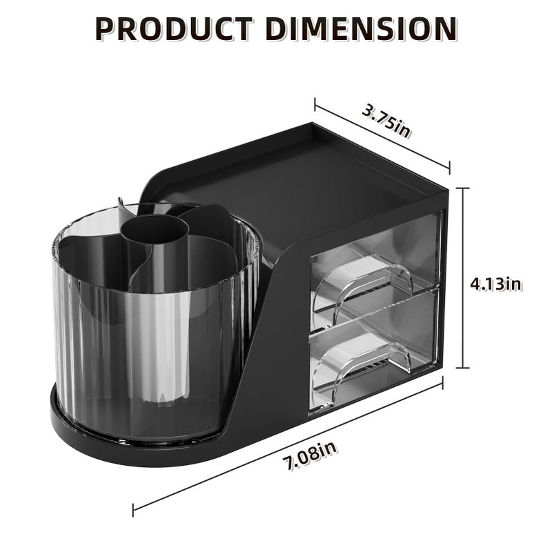 Marbrasse Desk Organizer with 2 Drawer, 360Â°Rotating Pen Holder, Desk Organizers and Accessories with 6 Slots Pencil Holder + 2 Drawer, Art Supply Storage Box Caddy for Office (Black) - Image 3