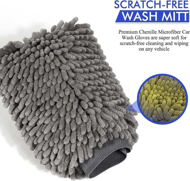Auto Hub Chenille Microfiber Wash Mitt, Car Cleaning Gloves with Thick Plush, Ultra Soft Strands, Scratch Free and Water Absorbent Microfiber Gloves for Car & Bike Washing Pack of 3 - Image 5