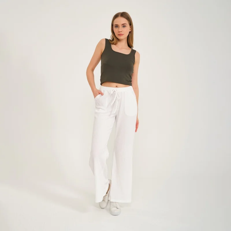 Barbora Casual Summer Comfortable Cut Women's Trousers BT239WHITE1