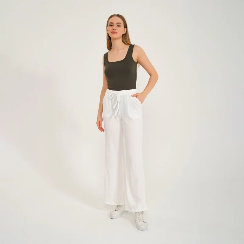 Barbora Casual Summer Comfortable Cut Women's Trousers BT239WHITE1