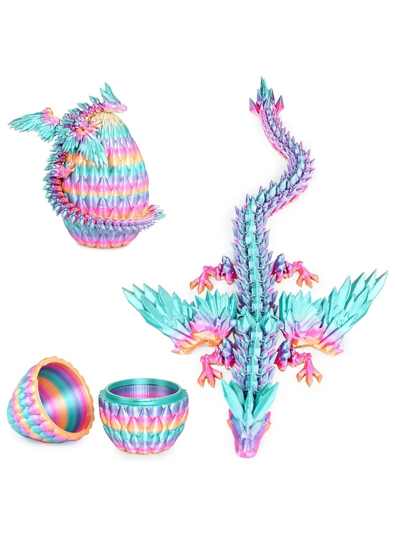 3D Printed Dragon Egg with Articulated Flying Dragon Inside, Large 9" 3D Printed Dinosaur in Colorful Eggs for Kids 5-12, Home Figurine Decor and Easter Basket Stuffers (Rainbow) - Image 1