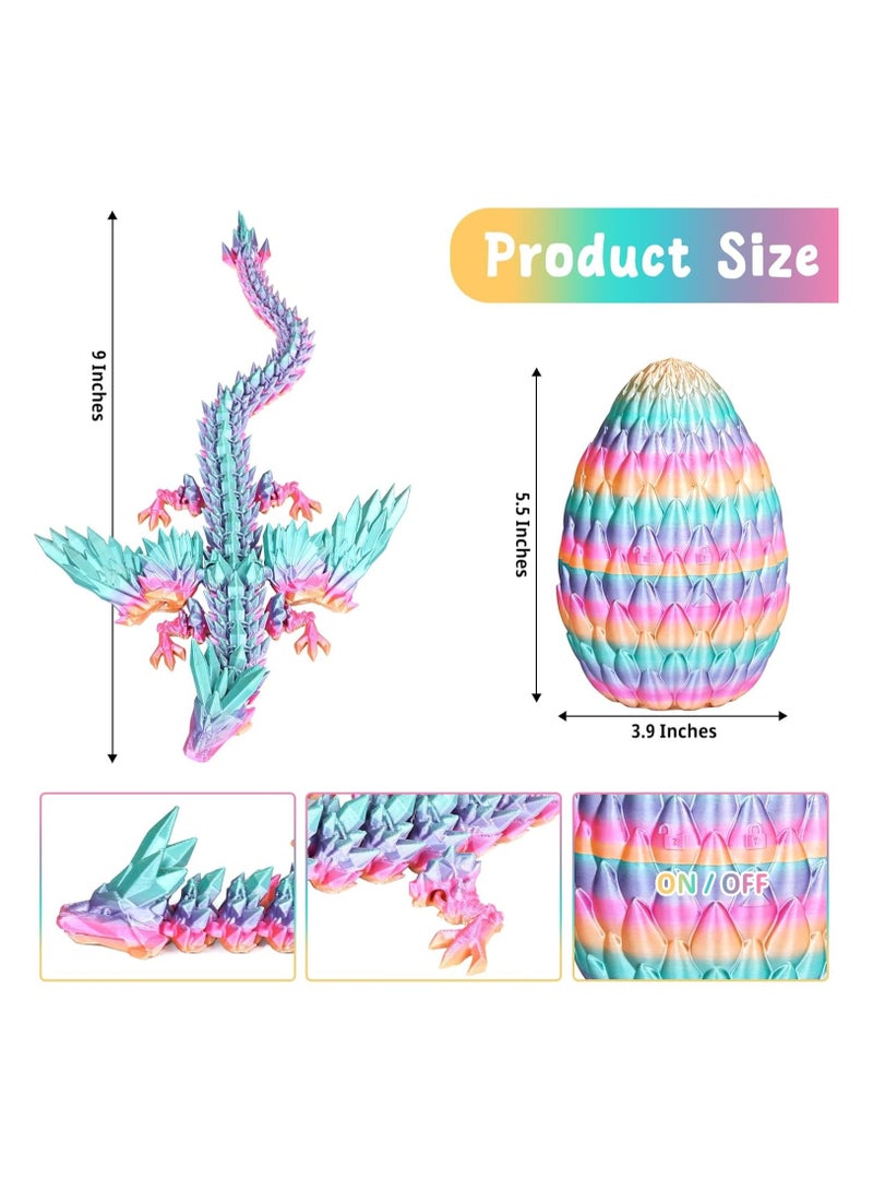 3D Printed Dragon Egg with Articulated Flying Dragon Inside, Large 9" 3D Printed Dinosaur in Colorful Eggs for Kids 5-12, Home Figurine Decor and Easter Basket Stuffers (Rainbow) - Image 3