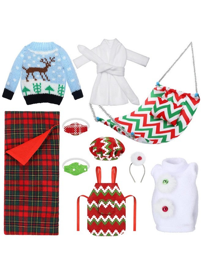 اوريهير مجموعة إكسسوارات دمية قزم عيد الميلاد من Aoriher مكونة من 10 قطع تتضمن مجموعة ملابس دمية قزم وحقيبة نوم للدمية ورداء حمام ومئزر وقبعة طاهٍ وأرجوحة وقناع دمية قزم لعيد الميلاد وأزياء دمية قزم (غزال) - Image 1