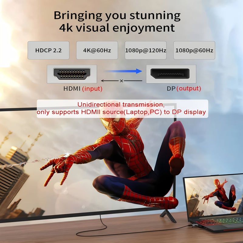محوّل HDTV إلى DisplayPort 4K 60Hz HDTV إلى DP محوّل ذكر إلى أنثى رمادي لبطاقة رسومات الكمبيوتر المحمول - Image 5