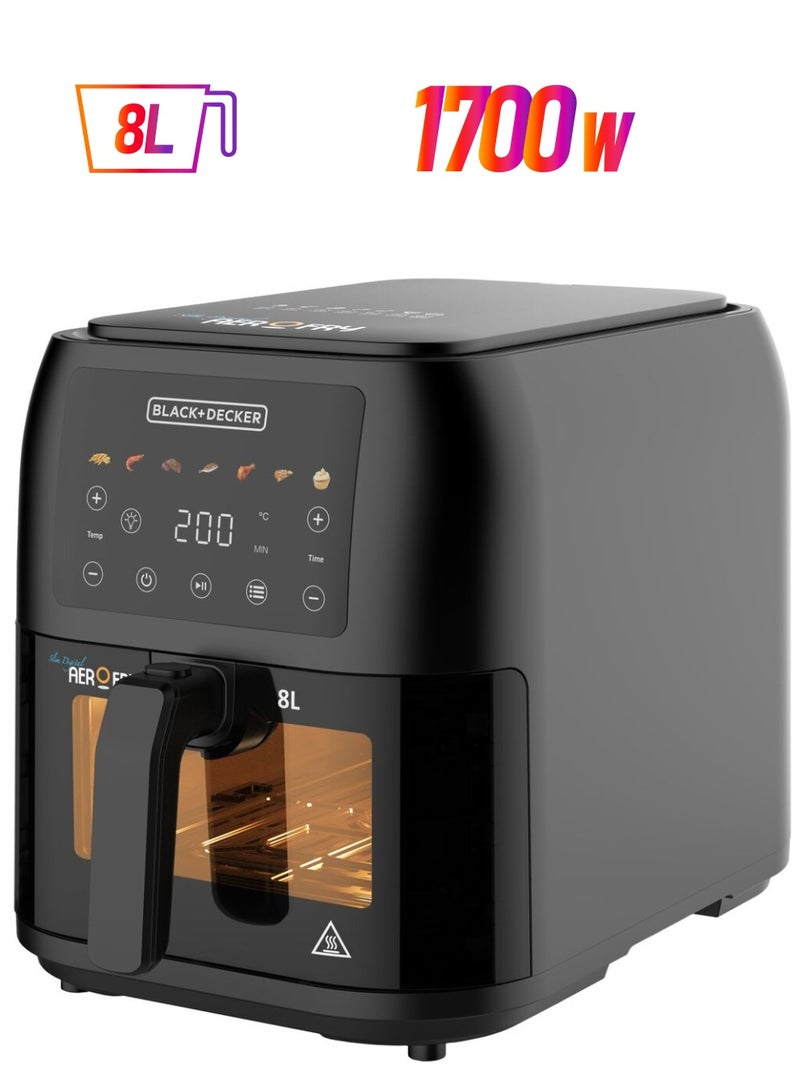 BLACK+DECKER Air Fryer, 1700W, 8L Large Capacity, Digital Touch Control, 7 Preset Functions, Adjustable Temperature 80-200°C & Timer, Rapid Air Convection, Removable Crisper Plate 8 L 1700 W SAF80W-B5 Black - Image 1