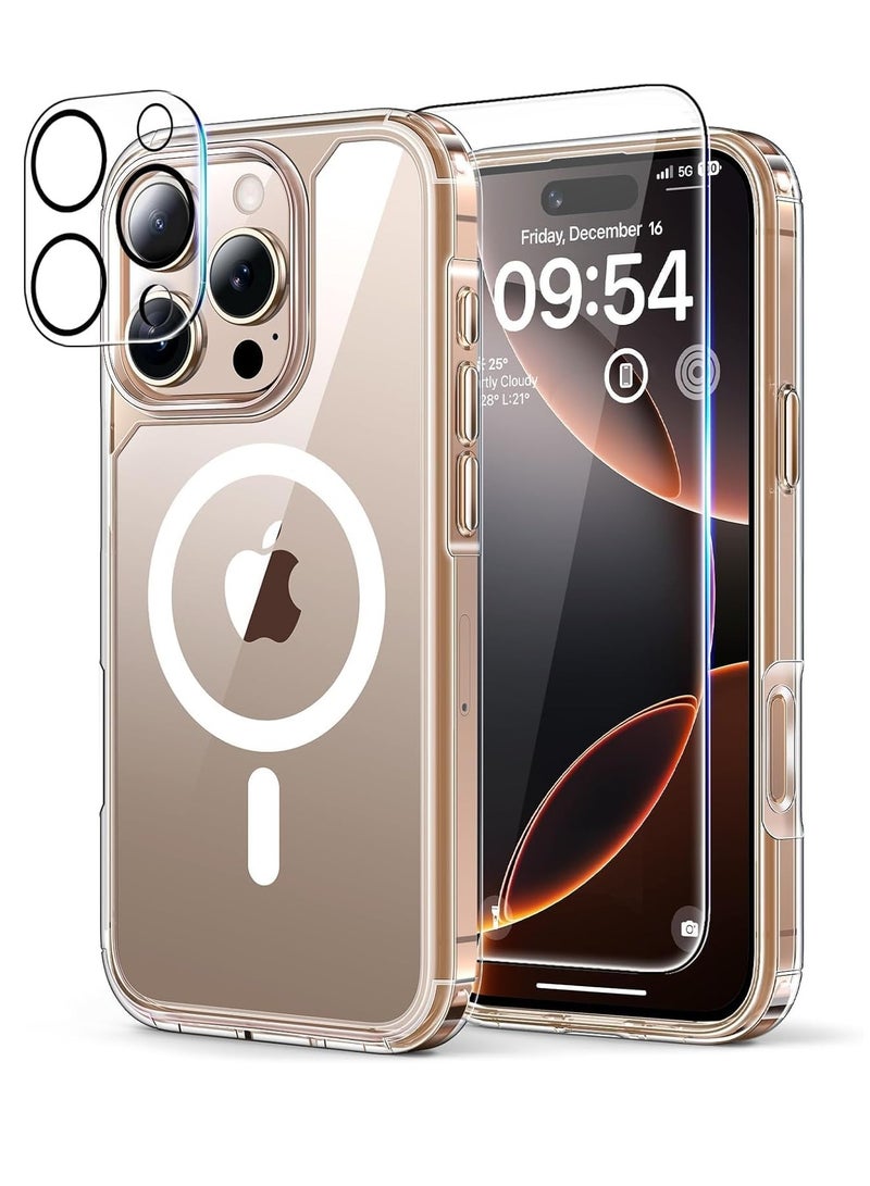 اووكاي [5 في 1] جراب مغناطيسي متوافق مع iPhone 16 Pro [مضاد للاصفرار] [مناسب لـ Magsafe] مع واقي شاشة (عبوة من قطعتين) + واقي عدسة الكاميرا (عبوة من قطعتين)، غطاء جراب شفاف - Image 1
