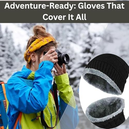 PulGos 2-in-1 Woolen Cap & Neck Warmer Combo Set for Men & Women | Soft, Warm & Stylish Thermal Wear | Lightweight, Breathable & Windproof | Perfect for Cold Weather & Outdoor Use - Black & Grey - Image 3