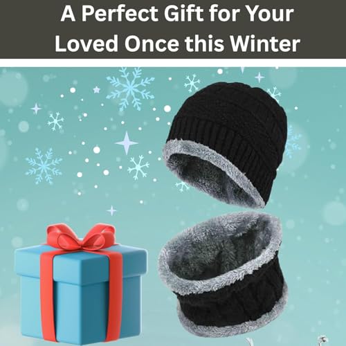 PulGos 2-in-1 Woolen Cap & Neck Warmer Combo Set for Men & Women | Soft, Warm & Stylish Thermal Wear | Lightweight, Breathable & Windproof | Perfect for Cold Weather & Outdoor Use - Black & Grey - Image 5