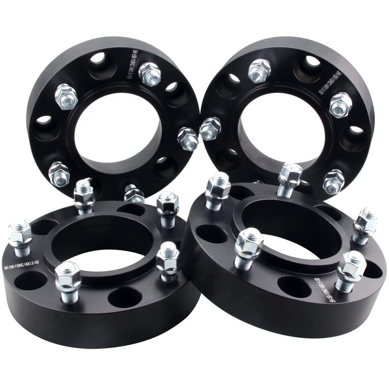 DCVAMOUS 4PC فواصل عجلات مركزية سوداء 5x150 بوصة 15 مع مسامير 14x15 متوافقة مع تويوتا 5 لوج لعام 2007-2021 تندرا 1998-2024 لاند كروزر 2008-2025 سيكويا 2008-2021 LX570