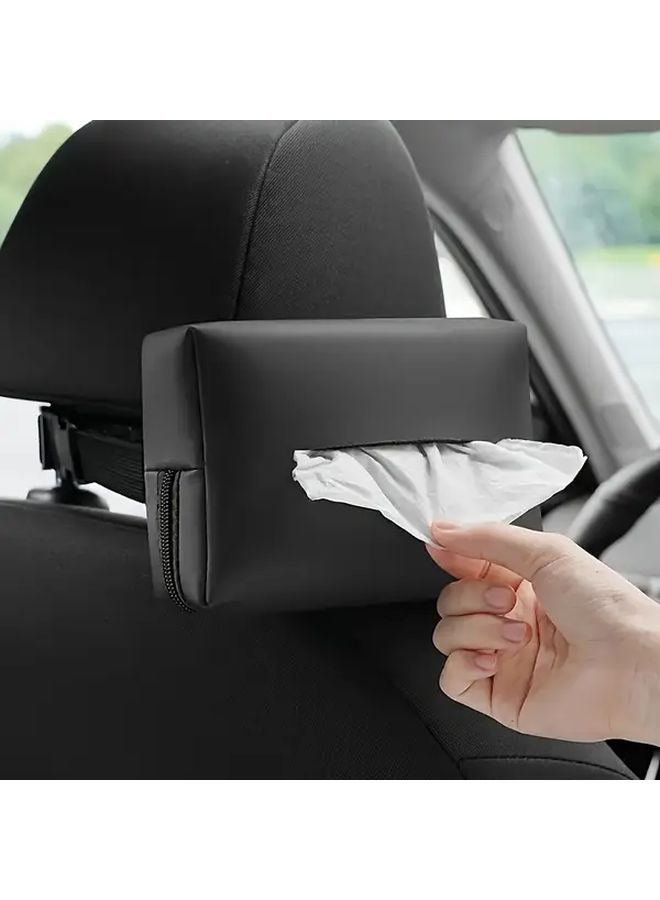 Black Oversized Car Tissue Box Holder Armrest Organizer with Drawstring Bag - Image 1
