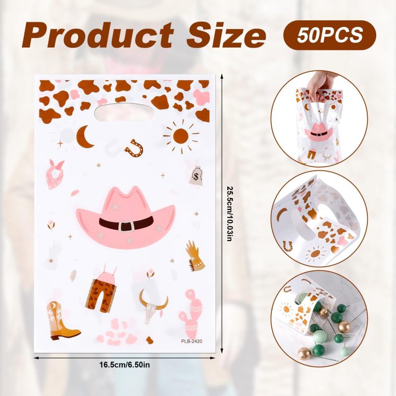 Western Cowboy Party Favor Bags, Plastic Goodie Bags with Handles, Western Theme Birthday Supplies for Kids, 50 Pack - Image 2