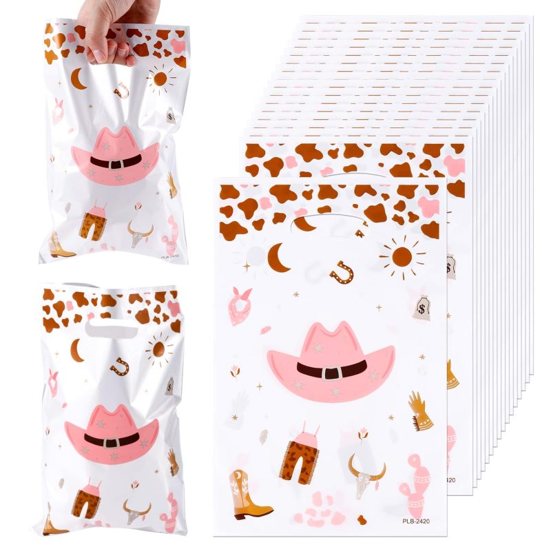 Western Cowboy Party Favor Bags, Plastic Goodie Bags with Handles, Western Theme Birthday Supplies for Kids, 50 Pack - Image 1