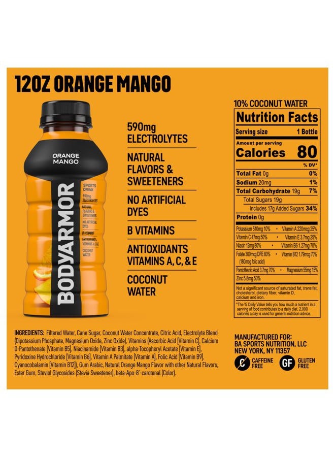 BODYARMOR Sports Drink Sports Beverage, Orange Mango, Coconut Water Hydration, Natural Flavors With Vitamins, Potassium-Packed Electrolytes, Perfect For Athletes, 12 Fl Oz (Pack of 8) - Image 2