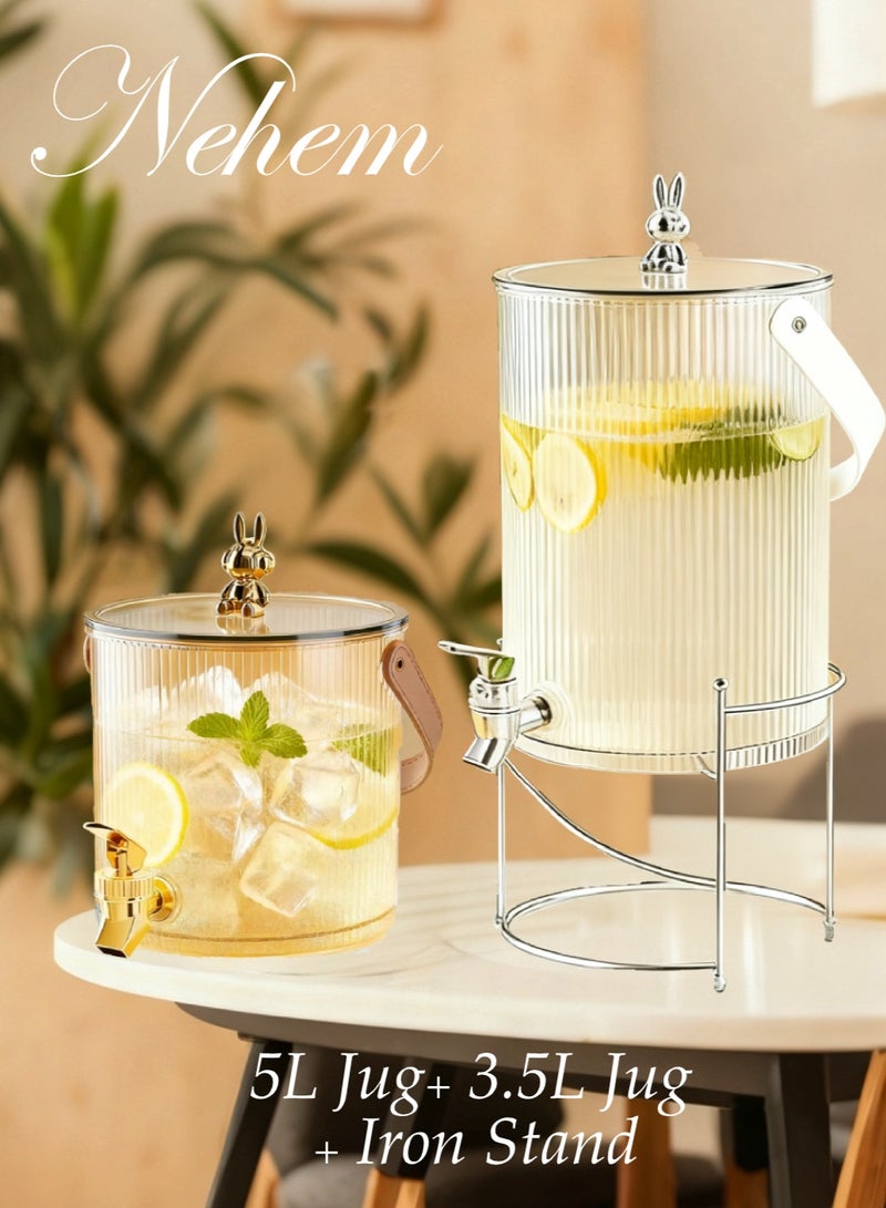 نيم موزع مشروبات ٥ لتر + ٣.٥ لتر (٢ قطعة / 2 قطع) - جك عصير مع صنبور للعصائر الطازجة والمشروبات الباردة | خفيف ومحمول للنزهات، التخييم، الحفلات والمنزل - Image 1