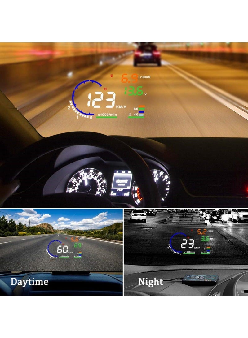 كابتن تيك شاشة عرض رأسية للسيارة Obd II مقاس 5.5 بوصة، شاشة عاكسة للزجاج الأمامي التلقائي HUD لعرض السرعة، عداد السرعة مع تحذير السرعة الزائدة للسيارات - Image 2