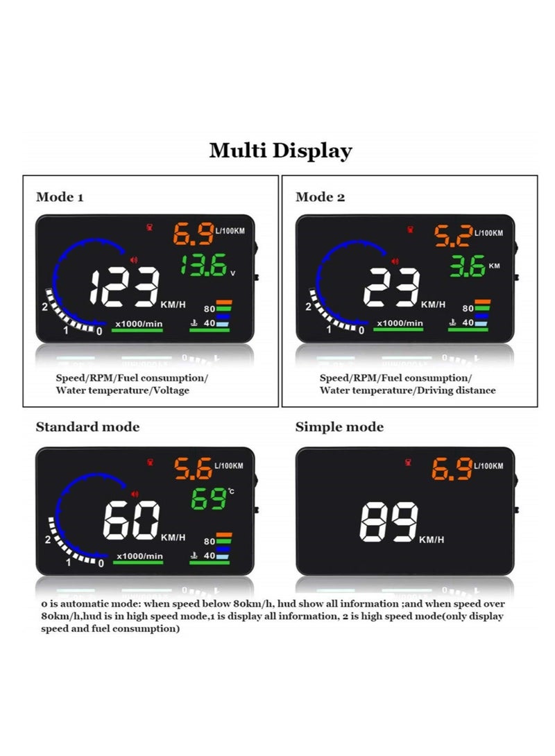 كابتن تيك شاشة عرض رأسية للسيارة Obd II مقاس 5.5 بوصة، شاشة عاكسة للزجاج الأمامي التلقائي HUD لعرض السرعة، عداد السرعة مع تحذير السرعة الزائدة للسيارات - Image 3