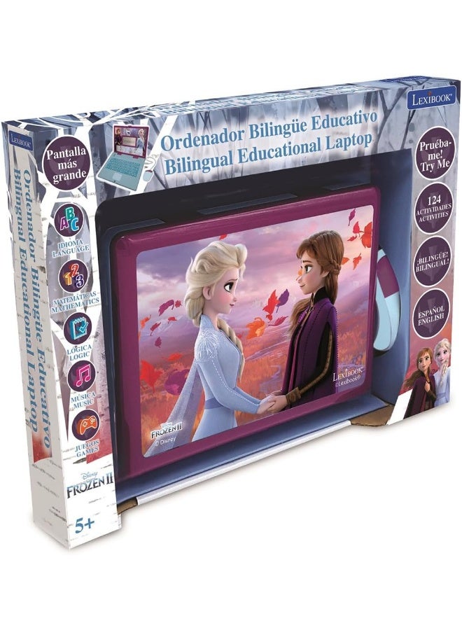 Lexibook Disney Frozen 2 Educational Bilingual Laptop for Kids – Spanish & English Learning Toy with 124 Activities, Elsa & Anna Theme Kids Computer for Learning, Games & Music, Blue/Purple - Image 4