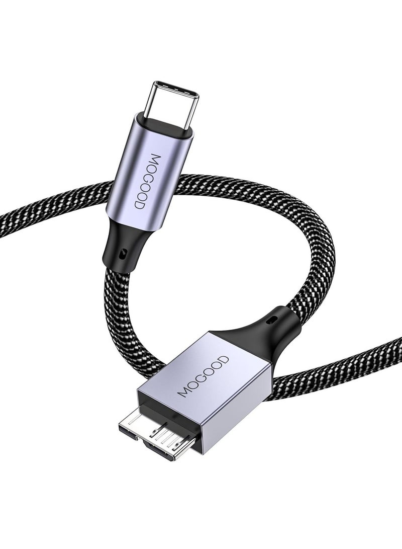 MOOGOO USB Type C Male to Micro B Cable 2M Micro B to USB3.0 C Cable for Hard Drive Compatible with Toshiba Seagate External Hard Drive WD Galaxy S8-S9-S10 etc Grey - Image 1