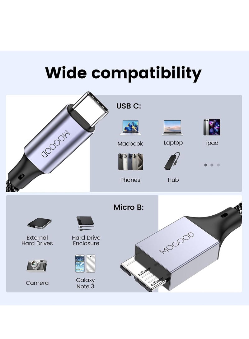 MOOGOO USB Type C Male to Micro B Cable 2M Micro B to USB3.0 C Cable for Hard Drive Compatible with Toshiba Seagate External Hard Drive WD Galaxy S8-S9-S10 etc Grey - Image 2