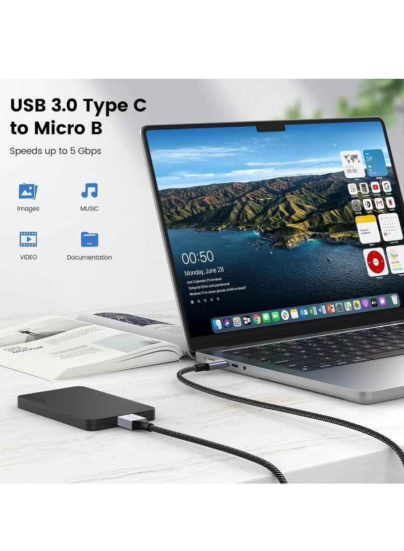 MOOGOO USB Type C Male to Micro B Cable 2M Micro B to USB3.0 C Cable for Hard Drive Compatible with Toshiba Seagate External Hard Drive WD Galaxy S8-S9-S10 etc Grey - Image 3