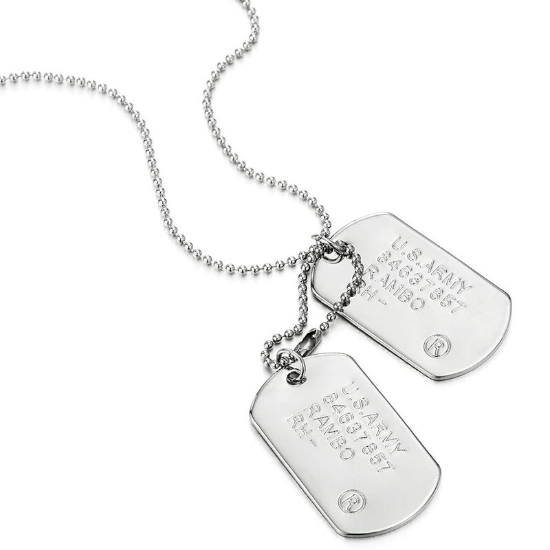 COOLSTEELANDBEYOND Classic Two-Pieces Mens Military Army Dog Tag Pendant Necklace with 28 inches Ball Chain - Image 3