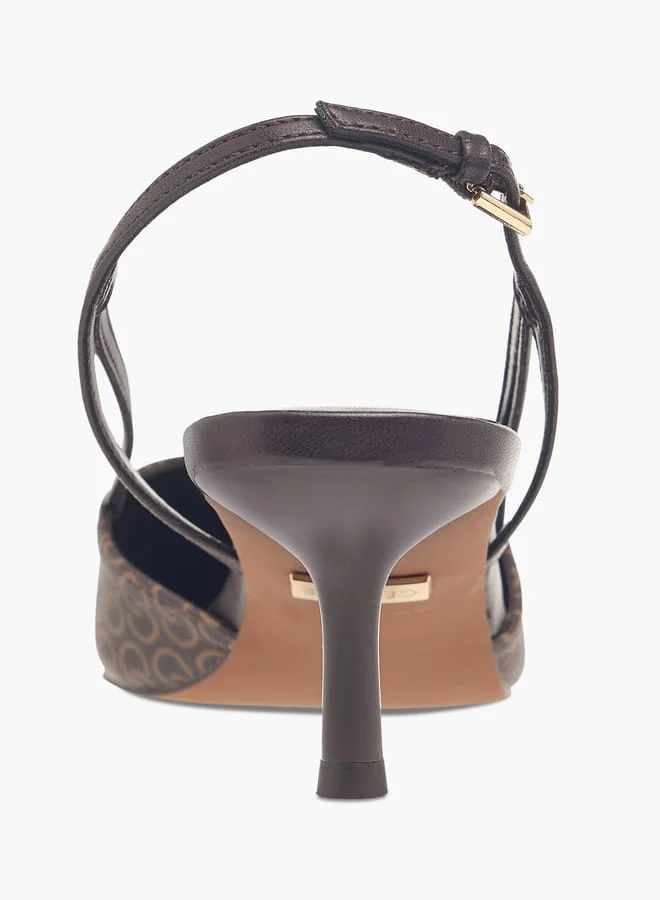 سيليست حذاء نسائي slingback بطبعة شعار الماركة وإبزيم وكعب kitten