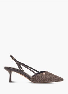 Celeste Women's Monogram Print Slingback Shoes with Buckle Closure and Kitten Heels  - Image 3