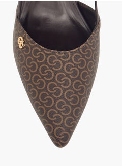 Celeste Women's Monogram Print Slingback Shoes with Buckle Closure and Kitten Heels  - Image 4