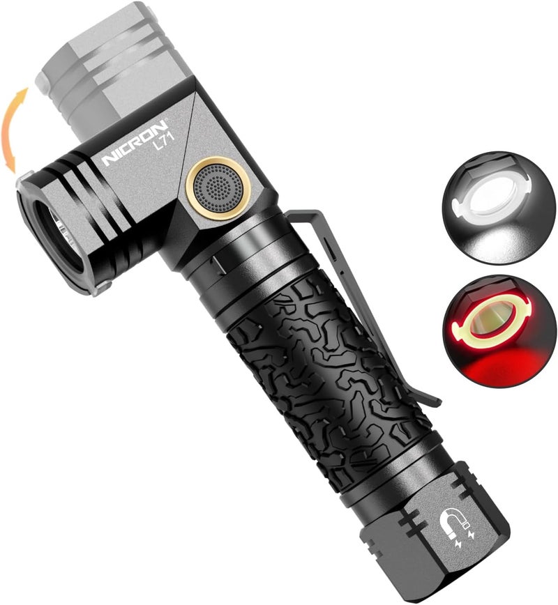 NICRON L71 Tactical Flashlights High Lumens Type-C Rechargeable Magnetic Flashlight 90 Degree Working Light, IP65 Waterproof 1800 Lumens LED 8 Modes Flashlights for Outdoor Camping Emergency - Image 1