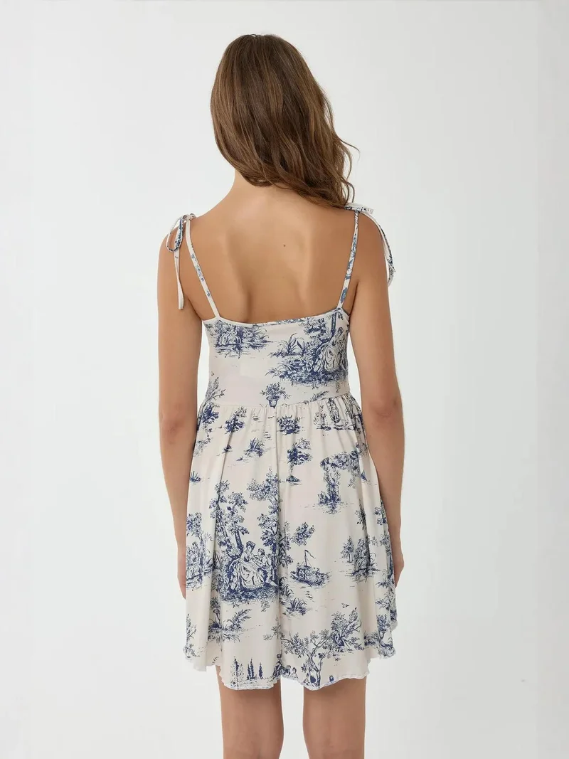 HICCUP white and blue Printed Mini Dress for Women | Best Price UAE