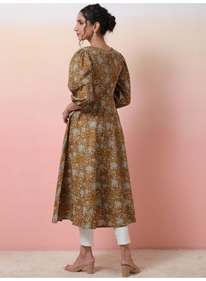 AKS Mustard Kantha Anarkali with Puffed Sleeve - Image 4