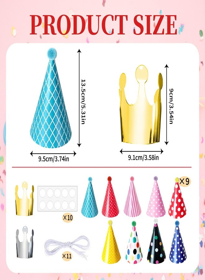 VYNFLICK Mini Party Hats with Crowns: 11Pcs Paper Cone Tiny Birthday Hat for Stuffed Animals Pets Decorations - Image 2