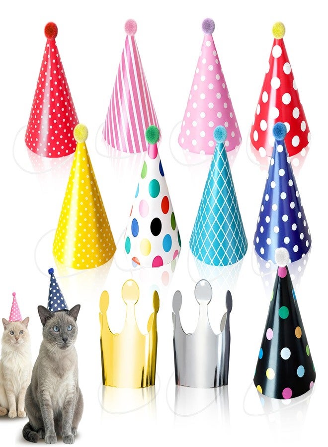VYNFLICK Mini Party Hats with Crowns: 11Pcs Paper Cone Tiny Birthday Hat for Stuffed Animals Pets Decorations - Image 1